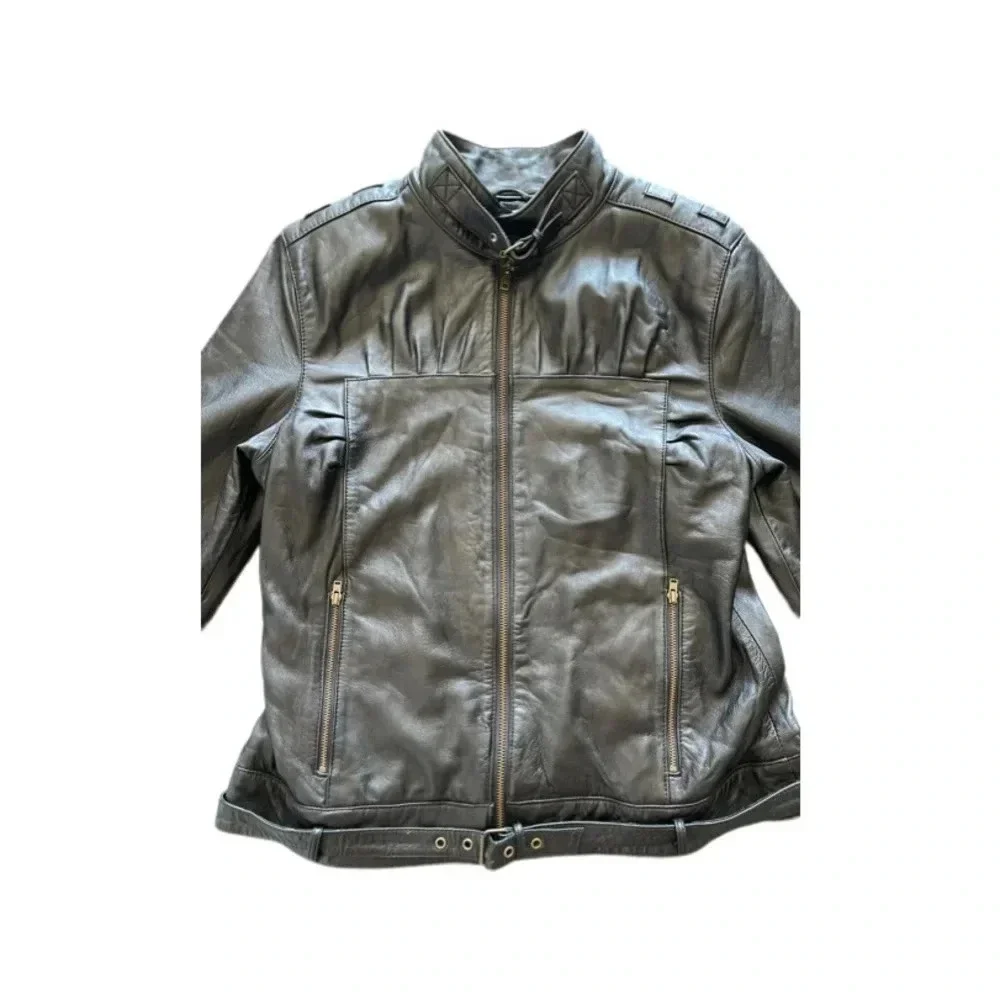 Metro 7 Vintage 90s Black Leather Biker Jacket Full Zip Women’s 12